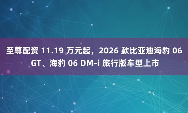 至尊配资 11.19 万元起，2026 款比亚迪海豹 06 GT、海豹 06 DM-i 旅行版车型上市